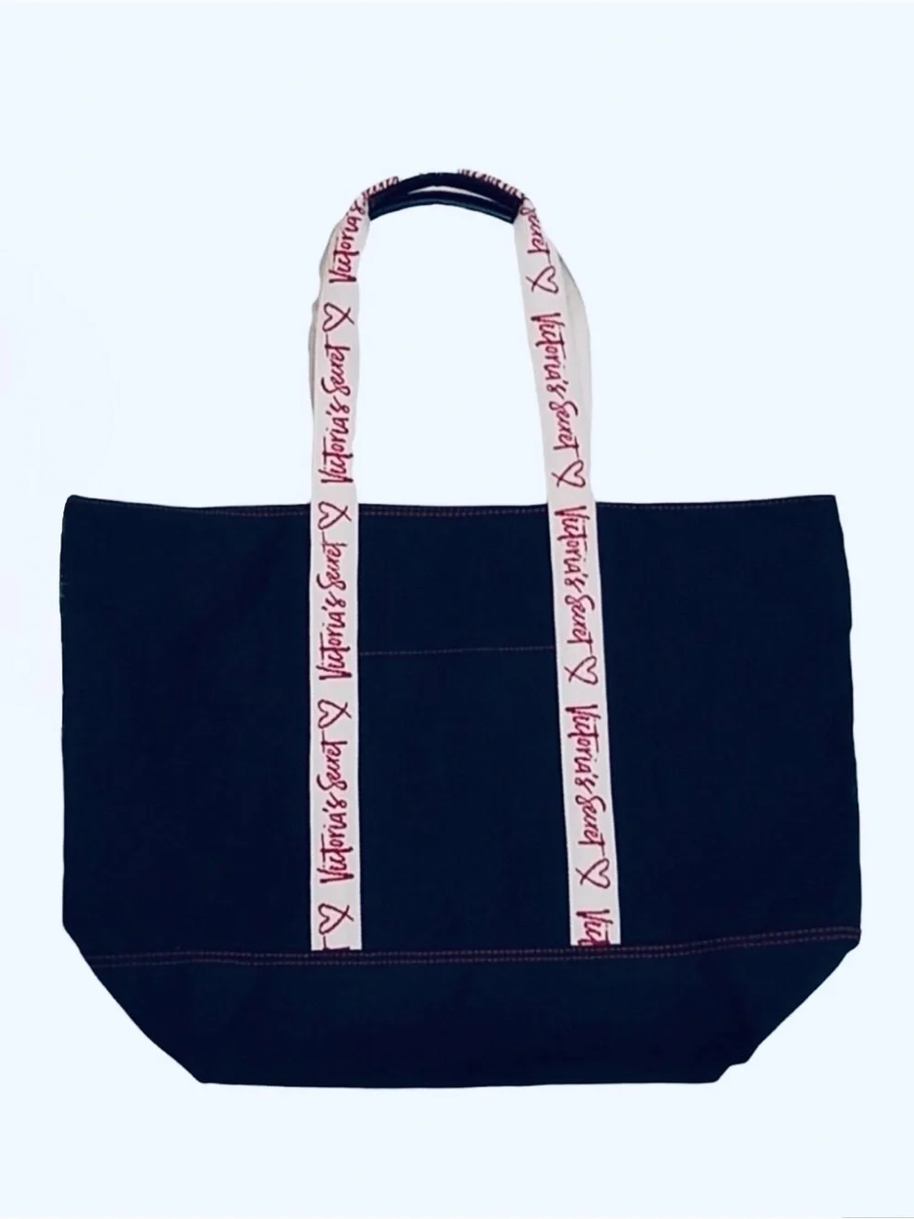 Victoria's Secret 🖤❤️ BLACK WITH RED LOGO STRAPS CANVAS ❤️🖤 TOTE BAG 🌟NWT🌟
